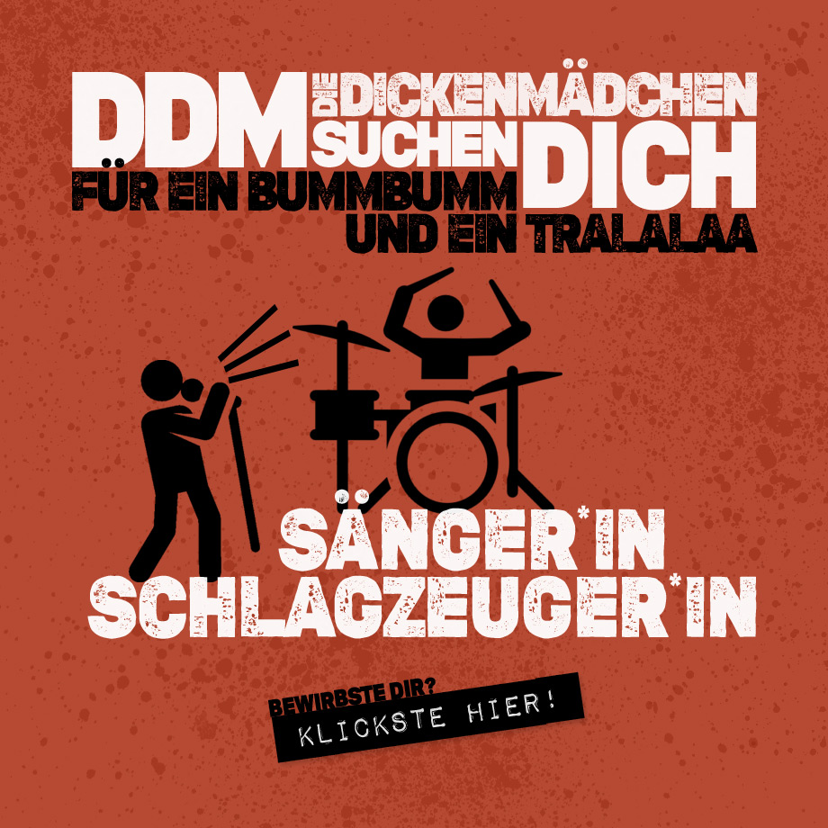 DDM suchen Dich als
Schlagerzeug*in oder/und Sänger*in.